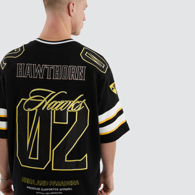 model wears Hawthorn Hawks AFL League Loopback Tee Jet Black T-Shirts Black - image 3