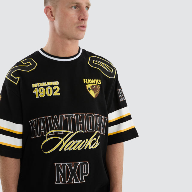 model wears Hawthorn Hawks AFL League Loopback Tee Jet Black T-Shirts Black - image 7