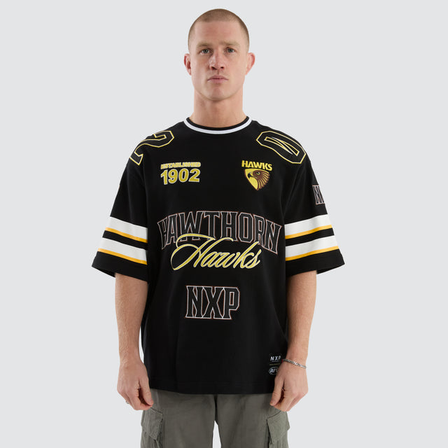 model wears Hawthorn Hawks AFL League Loopback Tee Jet Black T-Shirts Black - image 4
