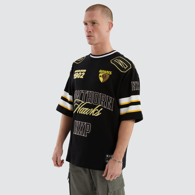 model wears Hawthorn Hawks AFL League Loopback Tee Jet Black T-Shirts Black - image 5