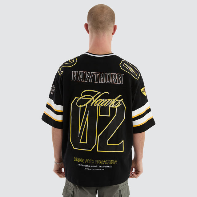 model wears Hawthorn Hawks AFL League Loopback Tee Jet Black T-Shirts Black - image 6