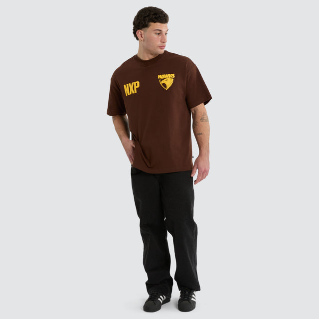 Hawthorn Hawks AFL Archive Loopback Raptor Tee Brown