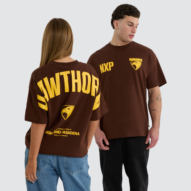 Hawthorn Hawks AFL Archive Loopback Raptor Tee Brown