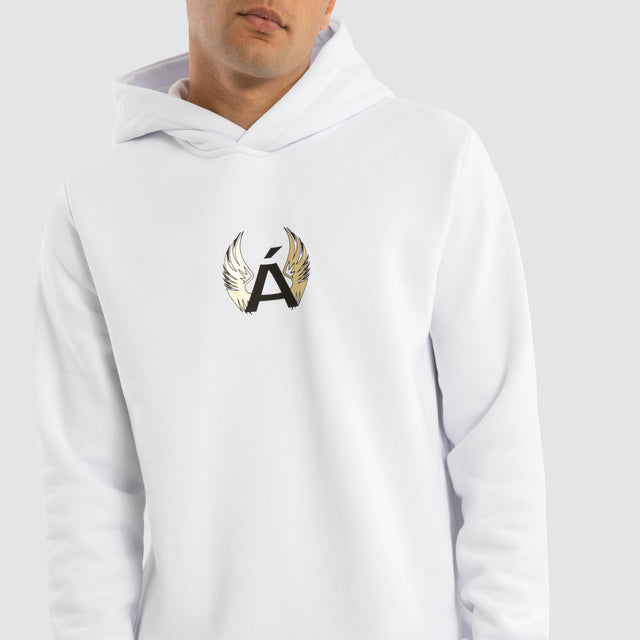 model wears Station Dual Curved Hoodie White Hoodies White - image 5