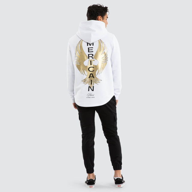 model wears Station Dual Curved Hoodie White Hoodies White - image 4