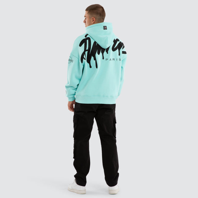 Model wears Idol Relaxed Drop Shoulder Hoodie Auruba Blue Hoodies Blue – image 2