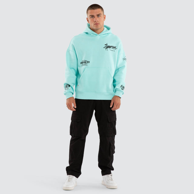 Model wears Idol Relaxed Drop Shoulder Hoodie Auruba Blue Hoodies Blue – image 5