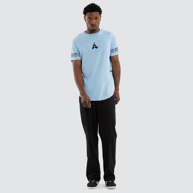 Model wears Stellaris Box Fit tee Aqua T-Shirts Blue – image 5