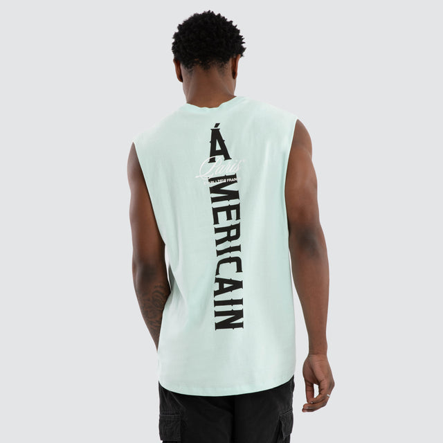 Model wears Crest Loopback Oversized Tee Placid Blue T-Shirts Blue – image 3