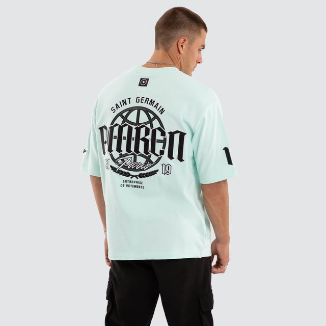 Model wears Evolution Loopbk Oversized Tee Aqua T-Shirts Blue – image 1