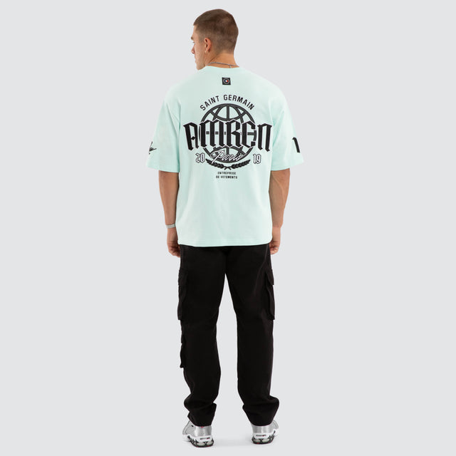 Model wears Evolution Loopbk Oversized Tee Aqua T-Shirts Blue – image 5