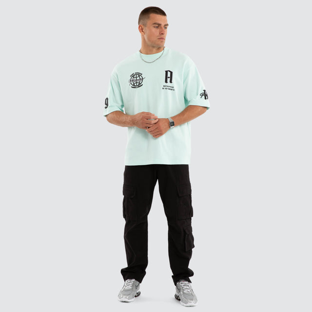 Model wears Evolution Loopbk Oversized Tee Aqua T-Shirts Blue – image 2