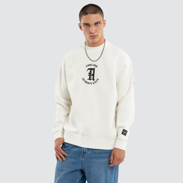 Model wears Absolute Relaxed Sweater Natural White Jumpers White – image 1