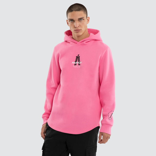 Model wears Ego Dual Curved Hoodie Pink Hoodies Pink – image 1