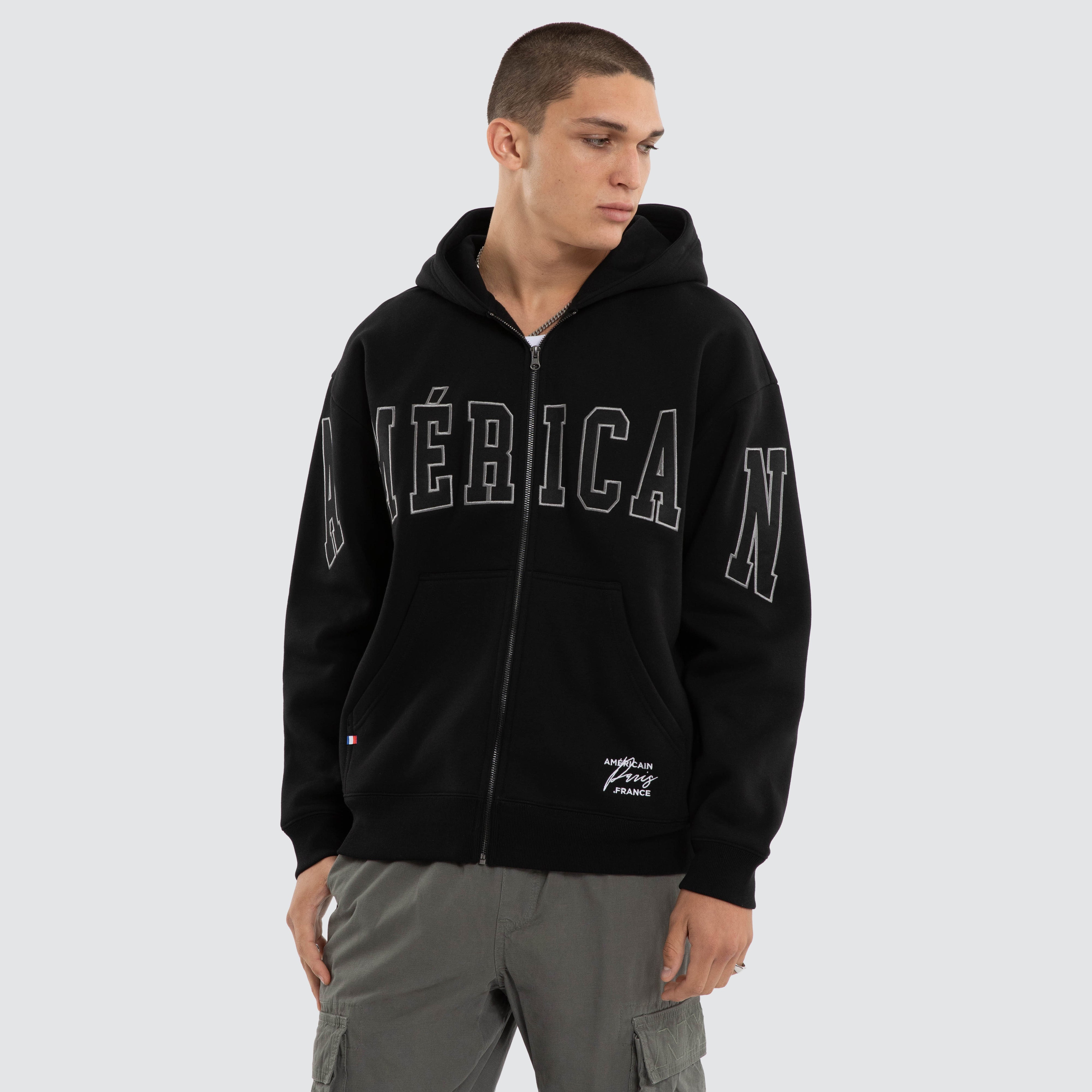 Americain Armour Relaxed Zip Hoodie in Black | Neverland Store