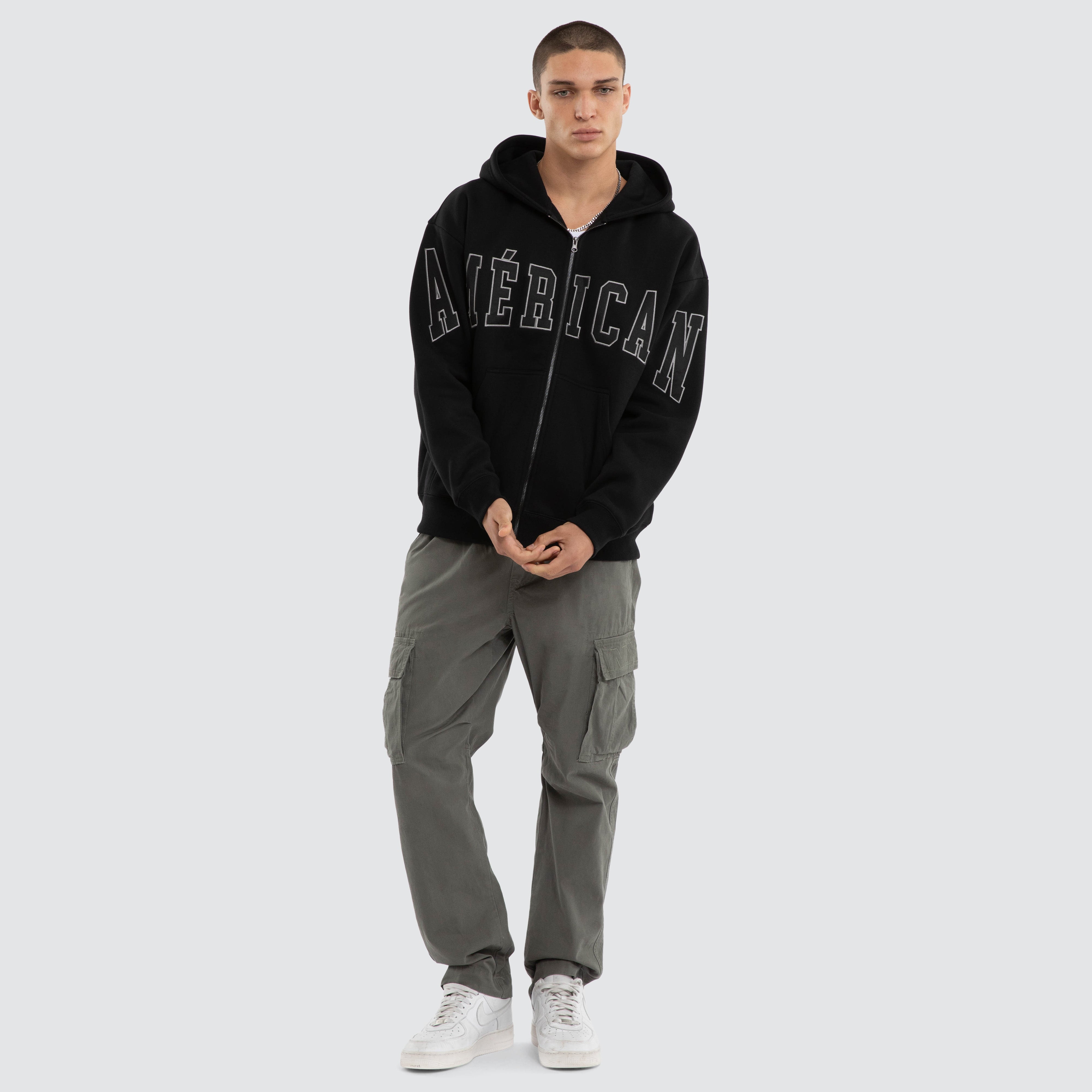 Americain Armour Relaxed Zip Hoodie in Black | Neverland Store