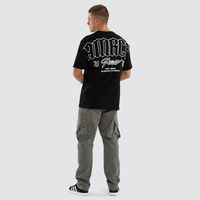 Model wears Eternia Box Fit Tee Jet Black T-Shirts Black – image 5