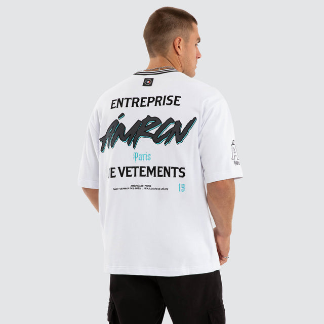 Model wears Fate Loopback Oversized Tee Optical White T-Shirts White – image 1