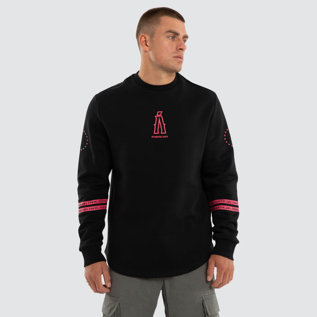 Model wears Sheild Dual Curved Sweater Jet Black Jumpers Black – image 3