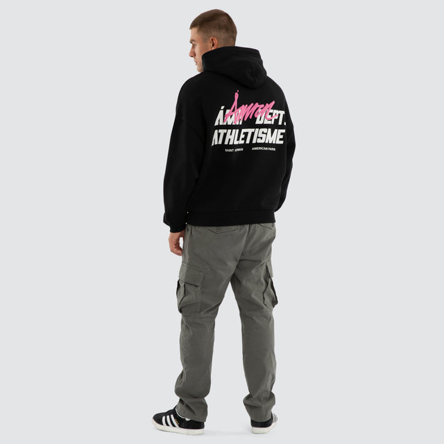 Model wears Department Athletic Hoodie Jet Black Hoodies Black – image 5