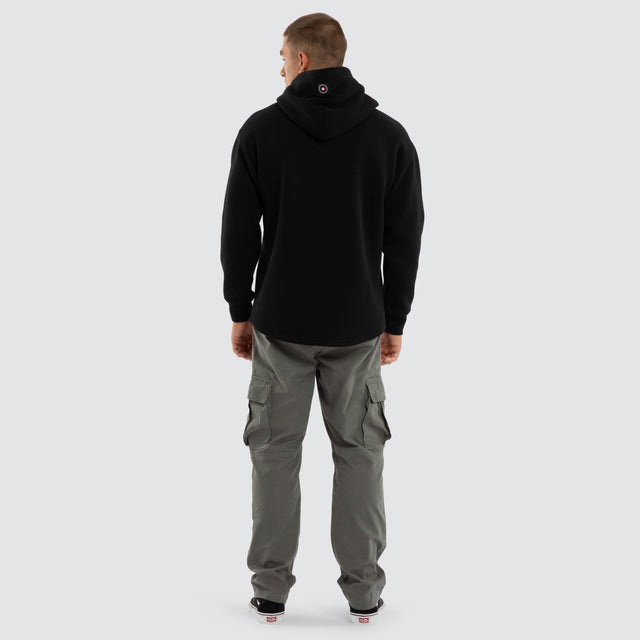 Model wears Motion Relax Dual Curve Hoodie Jet Black Hoodies Black – image 2