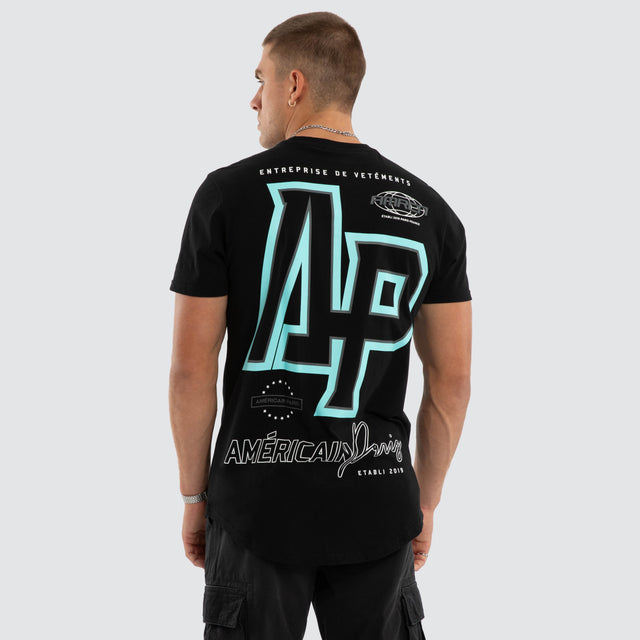 Model wears Axis Dual Curved Tee Jet Black T-Shirts Black – image 1