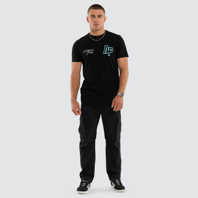 Model wears Axis Dual Curved Tee Jet Black T-Shirts Black – image 2