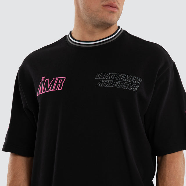 Model wears Neon Loopback Oversized Tee Jet Black T-Shirts Black – image 4