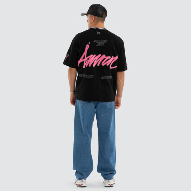 Model wears Neon Loopback Oversized Tee Jet Black T-Shirts Black – image 5