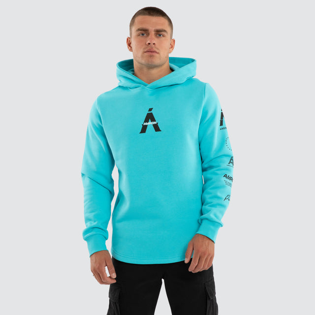 Model wears Delta Dual Curved Hoodie Blue Curacao Hoodies Blue – image 3