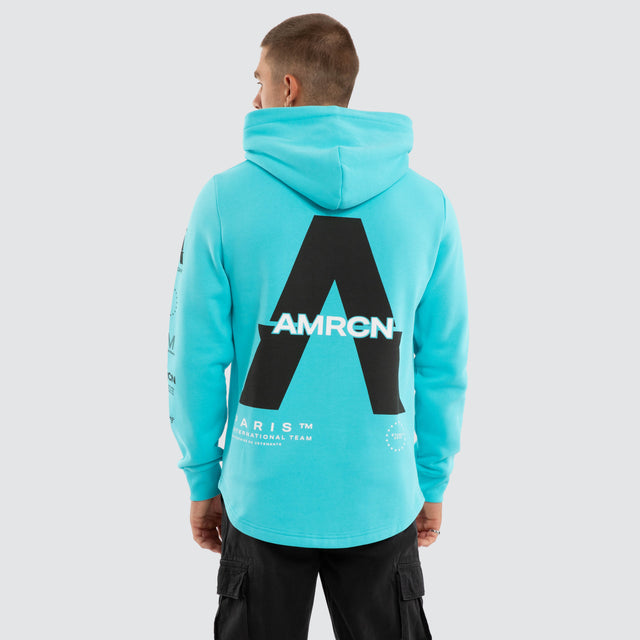 Model wears Delta Dual Curved Hoodie Blue Curacao Hoodies Blue – image 1