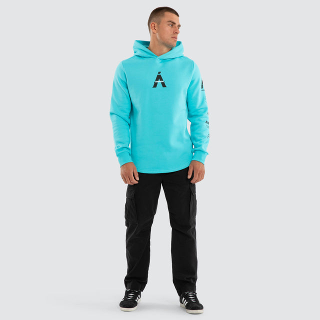 Model wears Delta Dual Curved Hoodie Blue Curacao Hoodies Blue – image 2