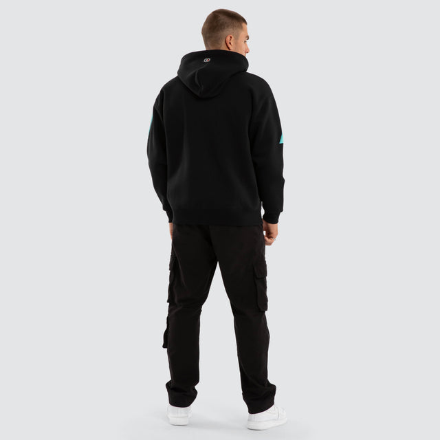 Model wears Halo Relaxed Zip Hoodie Jet Black Hoodies Black – image 2