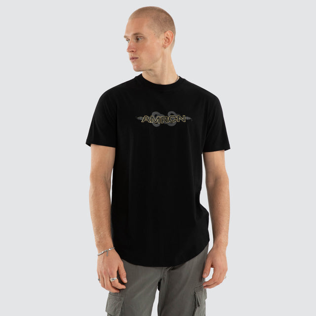 Model wears Viper Dual Curved Tee Jet Black T-Shirts Black – image 4