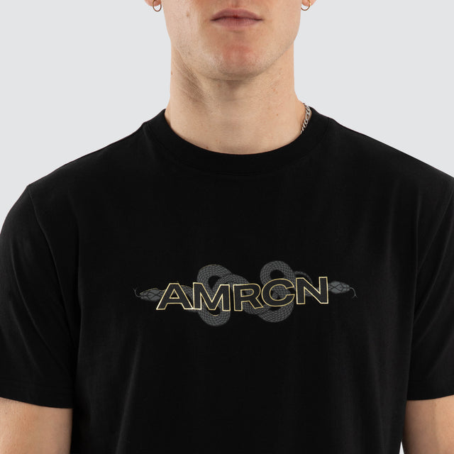 Model wears Viper Dual Curved Tee Jet Black T-Shirts Black – image 5