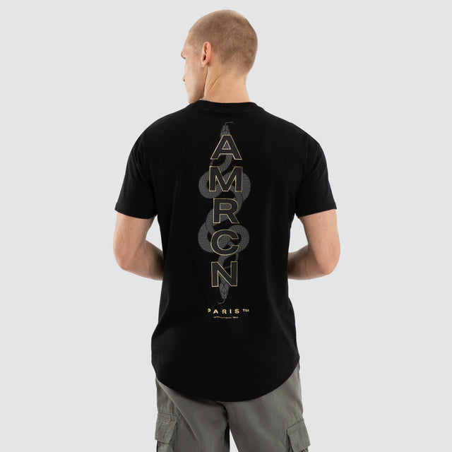 Model wears Viper Dual Curved Tee Jet Black T-Shirts Black – image 1