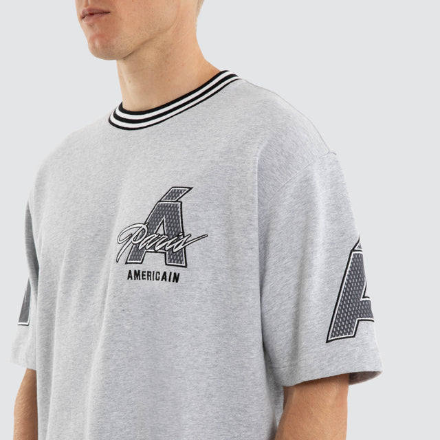 Model wears Aura Loopback Oversized Tee Grey Marle T-Shirts Grey – image 3