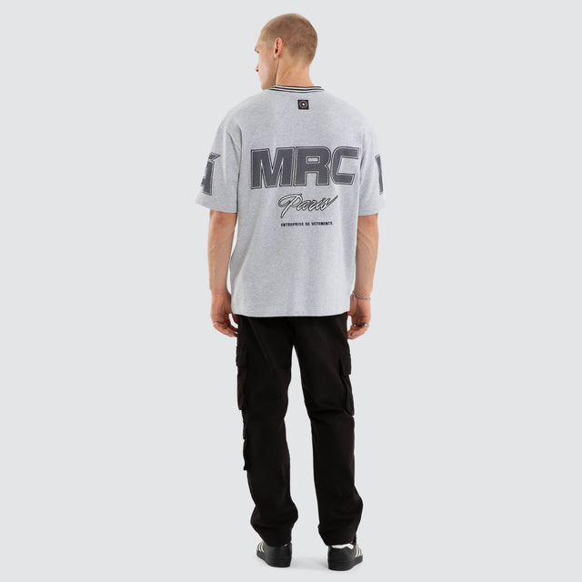 Model wears Aura Loopback Oversized Tee Grey Marle T-Shirts Grey – image 4