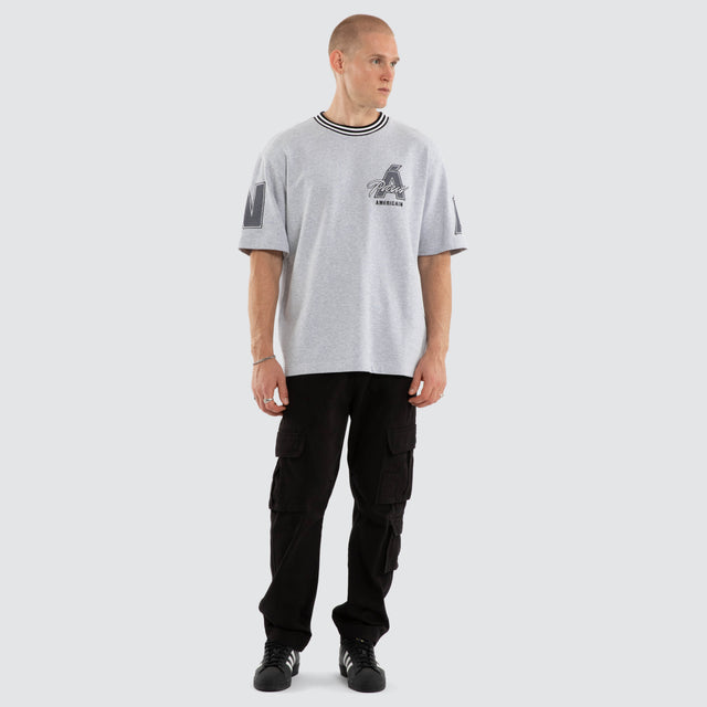 Model wears Aura Loopback Oversized Tee Grey Marle T-Shirts Grey – image 2