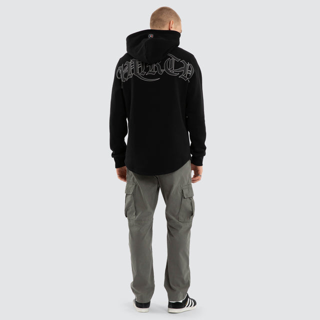 Model wears Crypt Dual Curved Hoodie Jet Black Hoodies Black – image 5