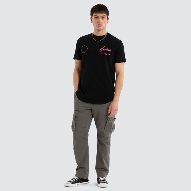Model wears Aftershock Dual Curved Tee Jet Black T-Shirts Black – image 4
