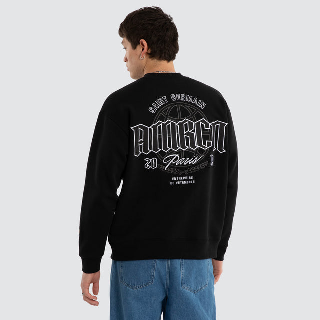 Model wears Grindstate Relaxed Sweater Jet Black Jumpers Black – image 1
