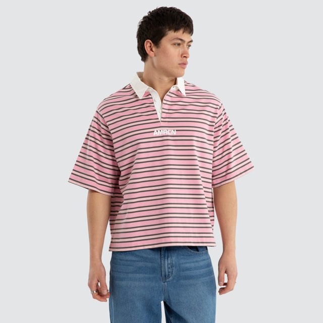 Model wears Neapolitan SS Polo Pink/Brown SS Polo Brown – image 1