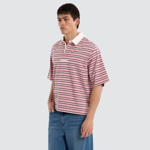 Model wears Neapolitan SS Polo Pink/Brown SS Polo Brown – image 2