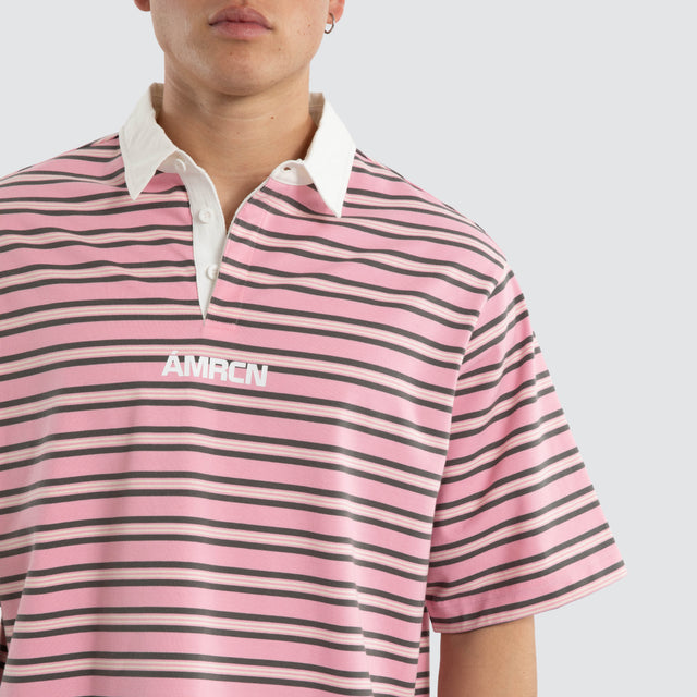 Model wears Neapolitan SS Polo Pink/Brown SS Polo Brown – image 6
