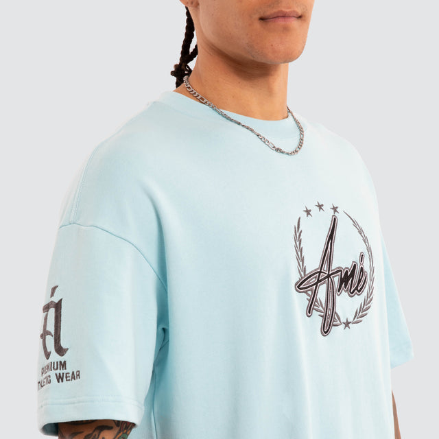 Model wears Blitzmark Loopback Heavy Tee Aquaesque T-Shirts Blue – image 5