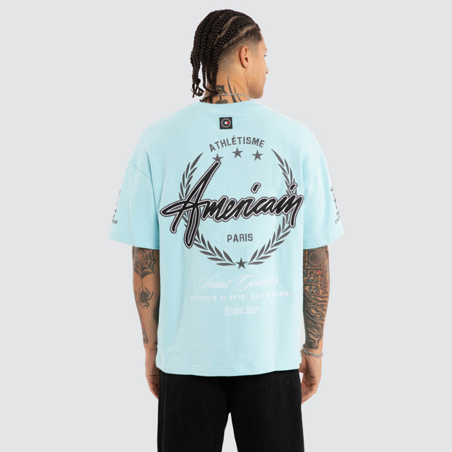 Model wears Blitzmark Loopback Heavy Tee Aquaesque T-Shirts Blue – image 1