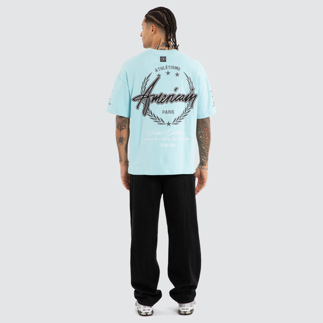 Model wears Blitzmark Loopback Heavy Tee Aquaesque T-Shirts Blue – image 3