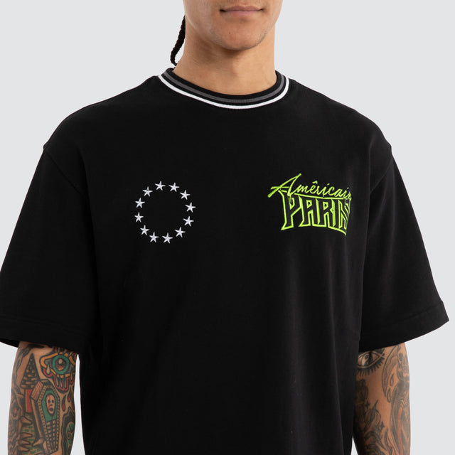 Model wears Racer Loopback Oversized Tee Jet Black T-Shirts Black – image 6