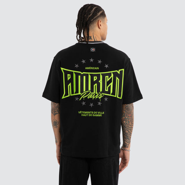 Model wears Racer Loopback Oversized Tee Jet Black T-Shirts Black – image 1